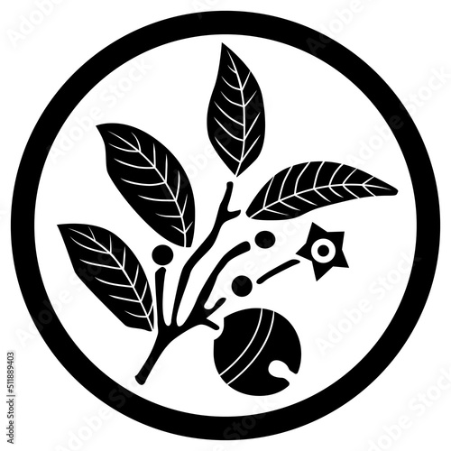 家紋です。榊鈴に丸といいます。