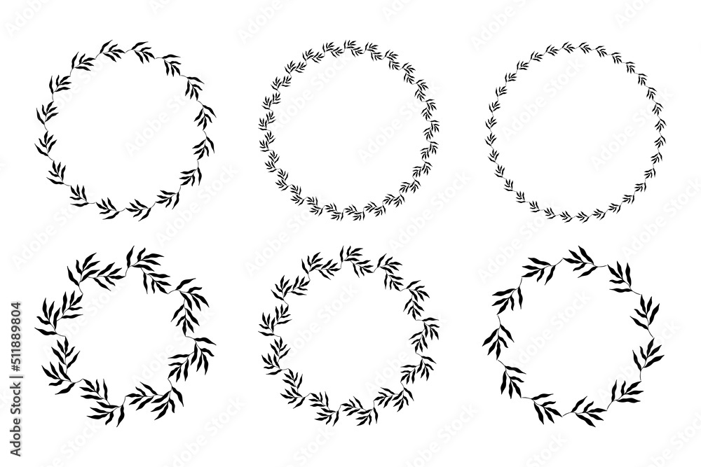 set of circle botanical frames. Vector Illustration 