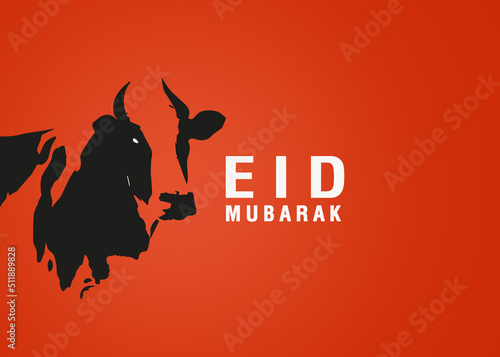 Eid al Adha Mubarak greeting poster concept for restaurant. Traditional Muslim holiday. Eid typography isolated on red background. photo