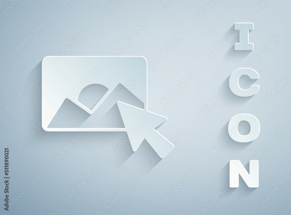 Paper cut Photo retouching icon isolated on grey background. Photographer, photography, retouch icon. Paper art style. Vector Paper cut Photo retouching icon isolated on grey background. Photographer, photography, retouch icon. Paper art style. Vector