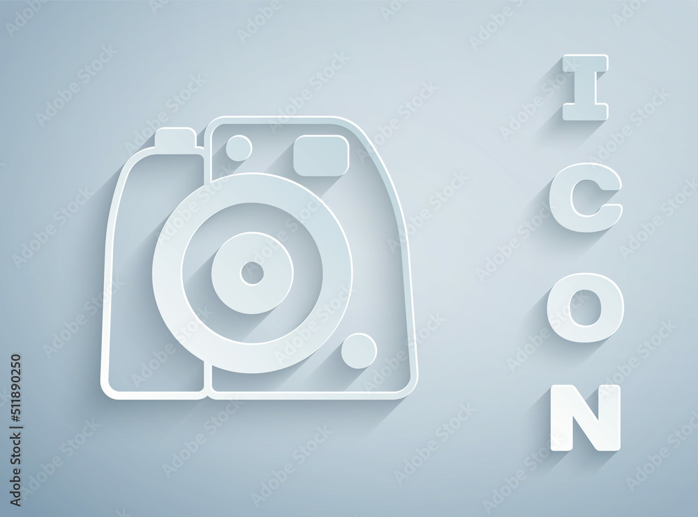 Paper cut Photo camera icon isolated on grey background. Foto camera. Digital photography. Paper art style. Vector Paper cut Photo camera icon isolated on grey background. Foto camera. Digital photography. Paper art style. Vector