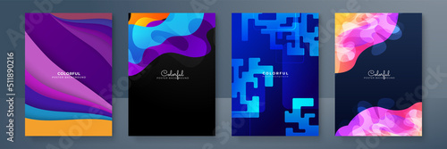 Creative colorful covers or posters set in trendy minimal gradient geometric style for background, corporate identity, branding, social media advertising, promo. Modern template with dynamic shapes