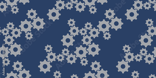 Grey Cog Wheels or Gear Symbols Pattern on Wide Scale Blue Background - Design Template in Editable Vector Format