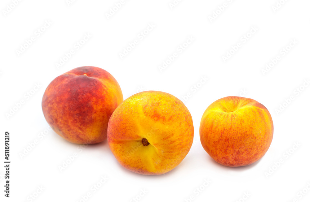 Fruit. Ripe peach fruit highlighted on a white background. Close-up photo. Fruit. Ripe peach fruit highlighted on a white background. Close-up photo.