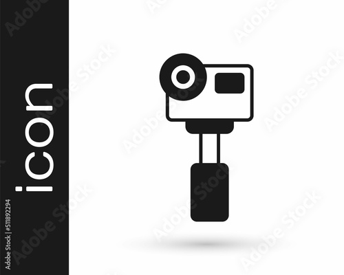 Black Action extreme camera icon isolated on white background. Video camera equipment for filming extreme sports. Vector