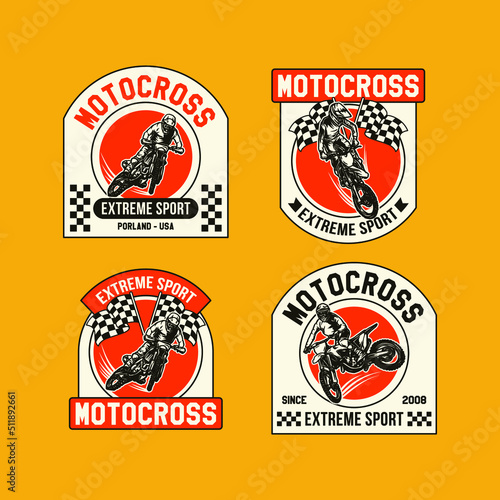 Set Hand Drawn Motorcross Adventure Club Logo Badge

