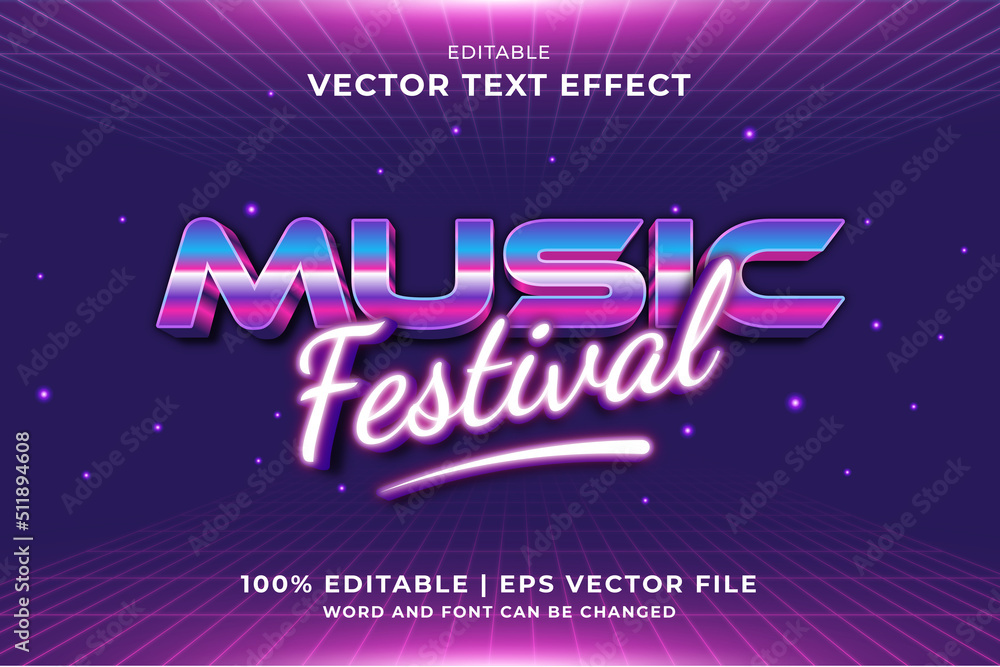 Poster Editable text effect Music Festival 3d 80s template style ...