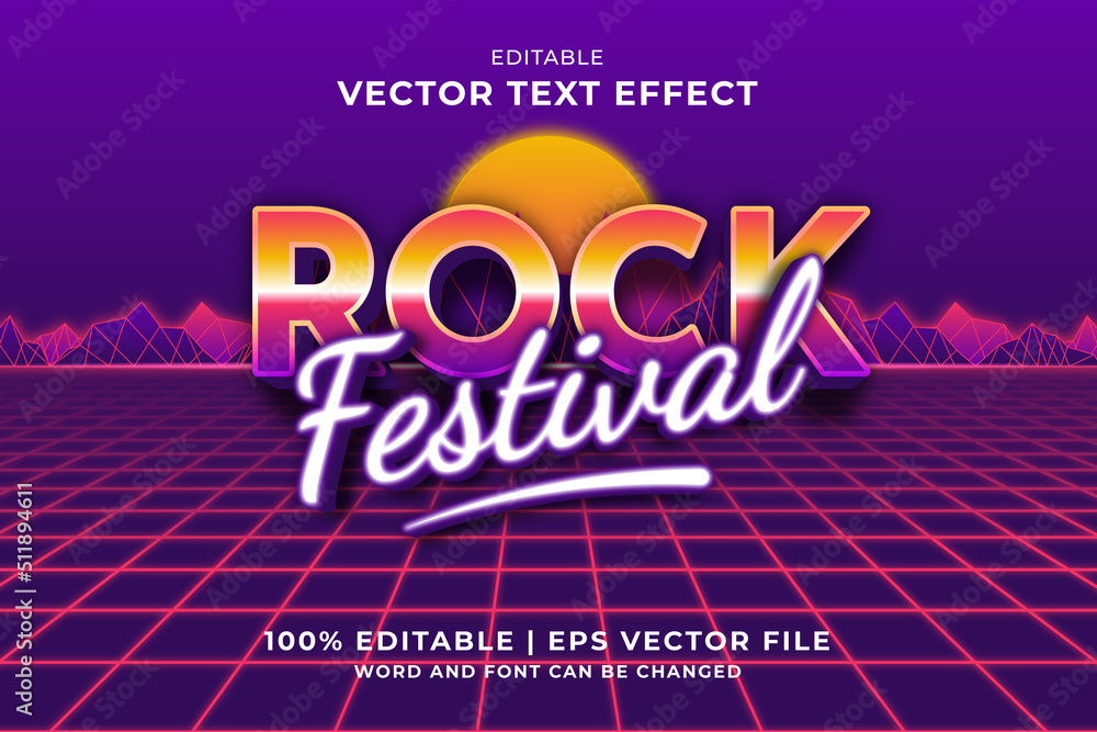 Editable text effect Rock Festival 3d 80s template style premium vector ...