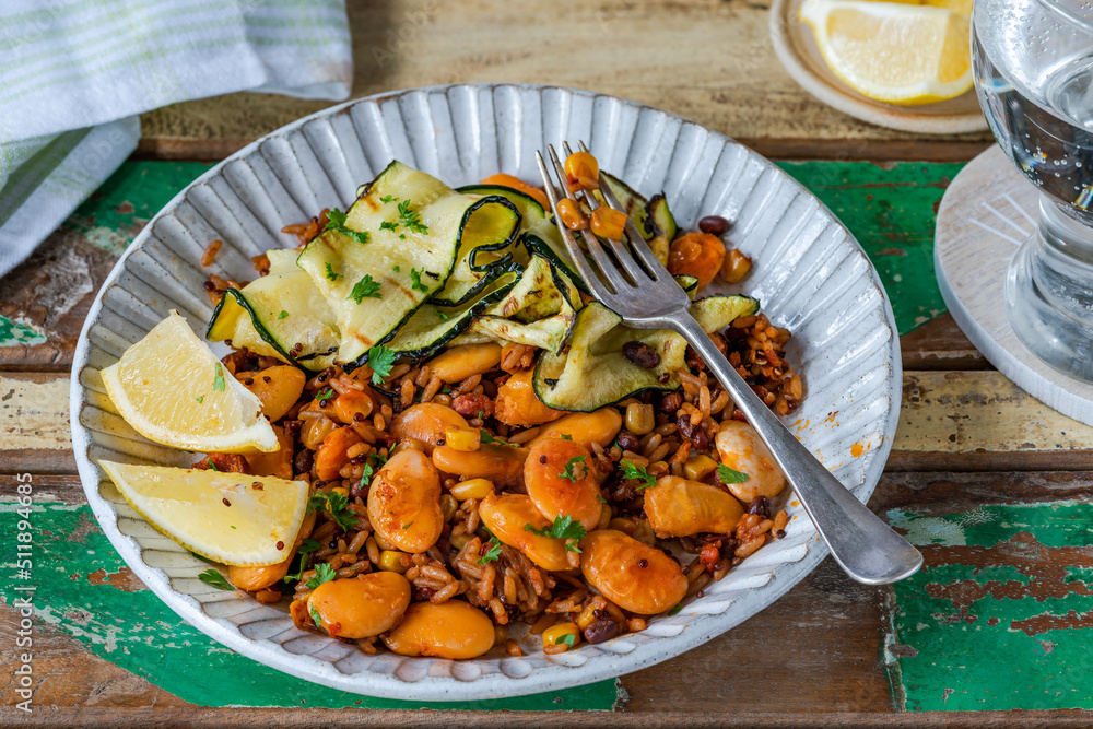 Smoky vegan grains with courgette and butter beans Smoky vegan grains with courgette and butter beans