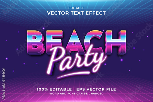 Editable text effect Beach Party 3d 80s template style premium vector