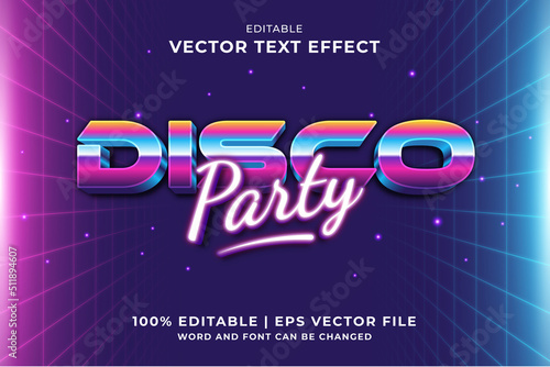Editable text effect Disco Party 3d 80s template style premium vector