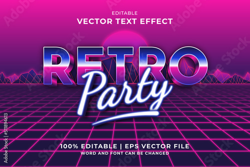 Editable text effect Retro Party 3d 80s template style premium vector