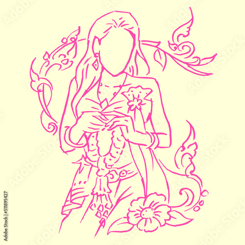 Thai woman holding a garland vector for card illustration background decoration