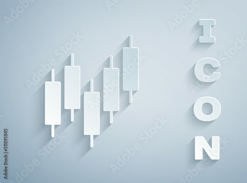 Paper cut Browser with stocks market growth graphs and money icon isolated on grey background. Monitor with stock charts arrow on screen. Paper art style. Vector