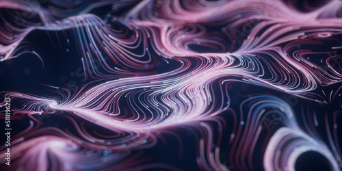 Wave particles lines with swirling pattern, 3d rendering.