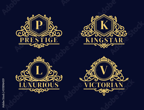 Set Hand Drawn Victorian Ornament Frames Vintage Luxury Logo Badge