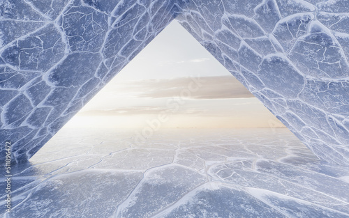 Fototapeta Naklejka Na Ścianę i Meble -  Ice ground with crack pattern, 3d rendering.