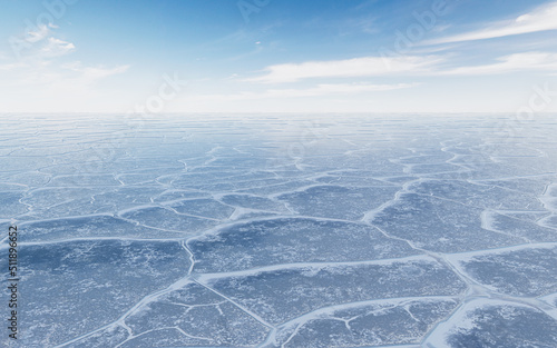 фотографія Ice ground with crack pattern, 3d rendering.