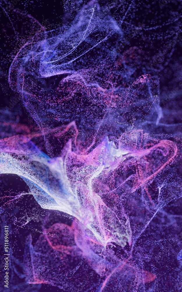 Flowing particles with smoke shape, 3d rendering. Flowing particles with smoke shape, 3d rendering.