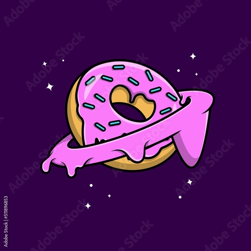 Doughnut Planet Cartoon Vector Icon Illustration. Food Icon Concept Isolated Premium Vector.