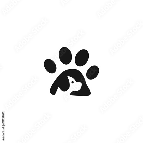 dog logo and health care paw with dog vector illustration for outdoor pets