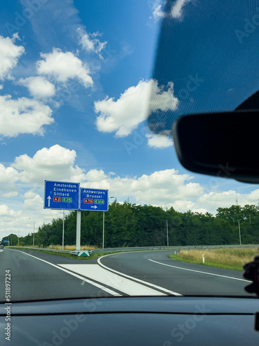 Driver view over the highway road in Belgium