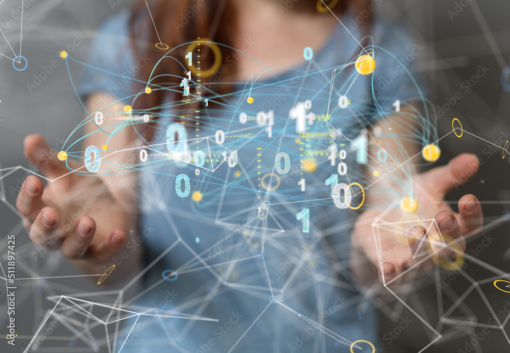 Global network. Blockchain. 3D illustration. Neural networks and artificial intelligence. Abstract  3d