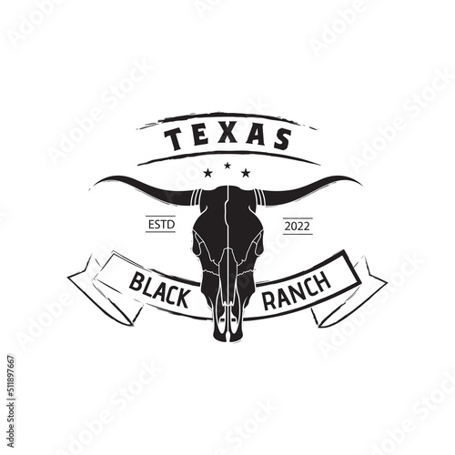 Vintage Texas Longhorn bull skull, front view. vector illustration.