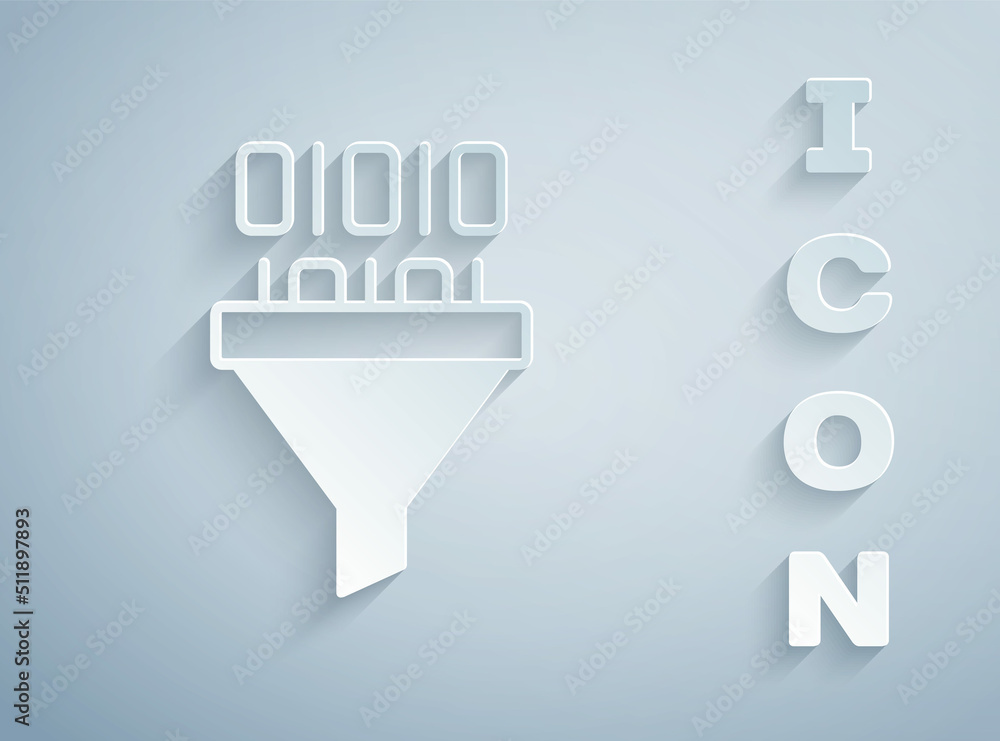 Paper cut Binary code icon isolated on grey background. Paper art style. Vector Paper cut Binary code icon isolated on grey background. Paper art style. Vector