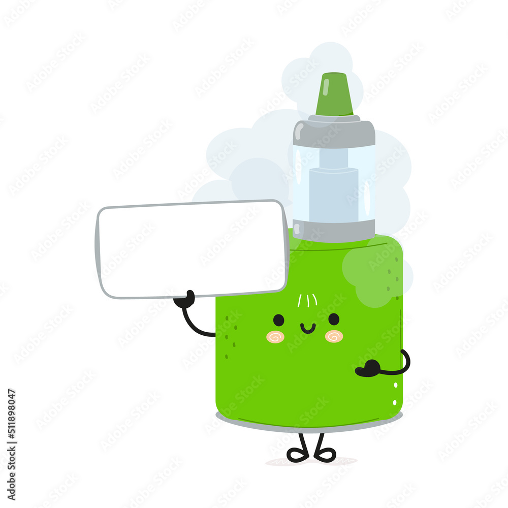 Fototapeta premium Cute funny vape poster character. Vector hand drawn cartoon kawaii character illustration. Isolated blue background. Vape poster