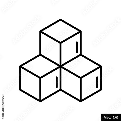 Three sugar cubes or ice cubes vector icon in line style design for website design, app, UI, isolated on white background. Editable stroke. Vector illustration.