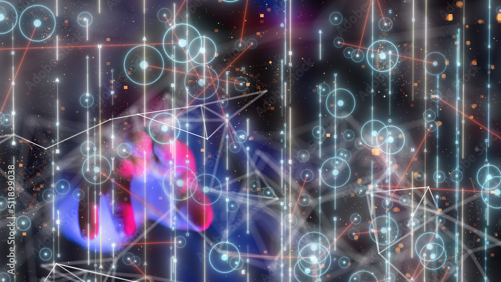Obraz premium Neural network 3D illustration. Big data and cybersecurity