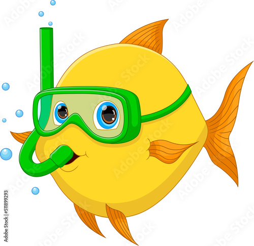 cartoon fish with diving equipment