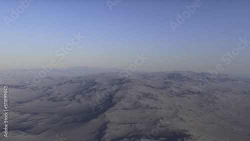 Mars like red planet  with arid landscape  rocky hills and mountains  for space exploration and science fiction backgrounds. 