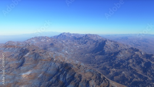 Mars like red planet  with arid landscape  rocky hills and mountains  for space exploration and science fiction backgrounds. 