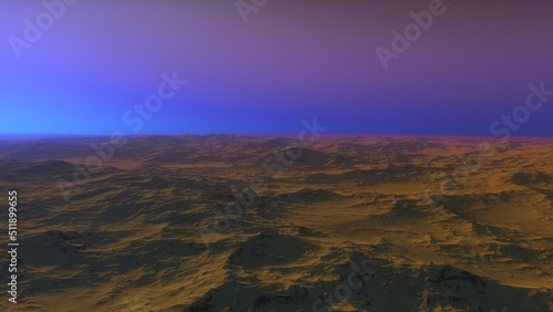 Mars like red planet  with arid landscape  rocky hills and mountains  for space exploration and science fiction backgrounds. 