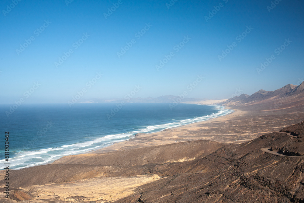 View on a volcanic coastline Playa de Cofete Canary Islands 