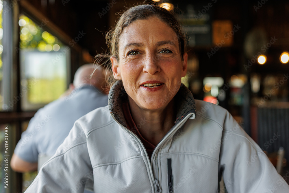 Fototapeta premium happy woman at coffee shop