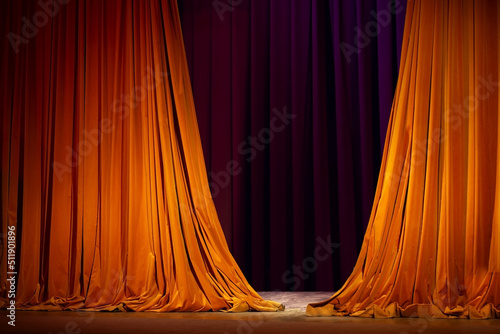 closing curtain, theater scenes in brown tones, background and place for text