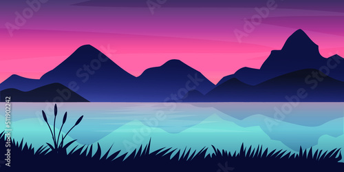 Landscape with  mountains lake