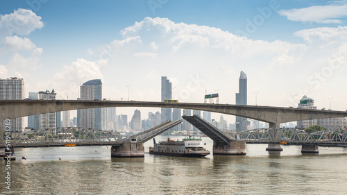 Bangkok Bridge is opening the bridge. let the big ships pass © boygek