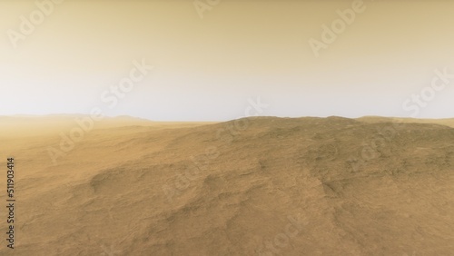 Mars like red planet  with arid landscape  rocky hills and mountains  for space exploration and science fiction backgrounds. 