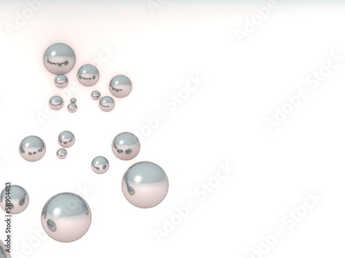 Pink and grey 3d spheres with reflection effect on the white background. 3d illustration