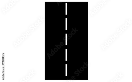 Grafika wektorowa przedstawiająca wizualizację drogi o czarnej nawierzchni. Posiada ona dwa pasy ruchu rozdzielone białą linią.