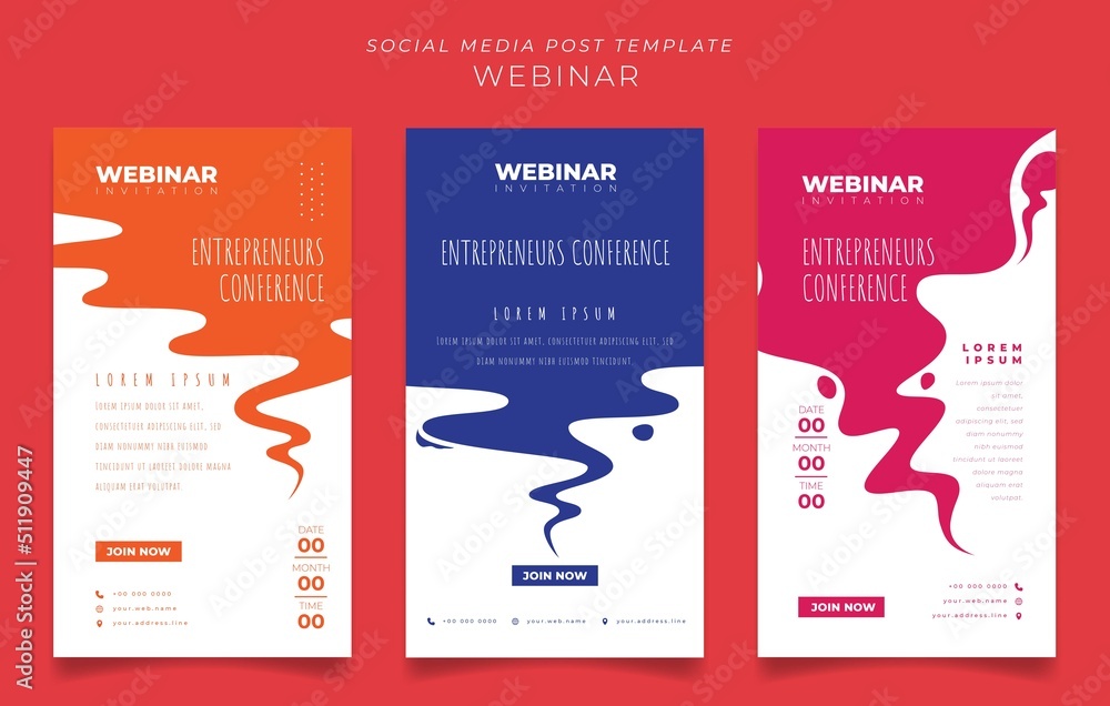 Set of social media post with multicolor choice flat smoke in white background for webinar design