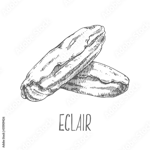 Hand drawn vector fresh french eclair illustration