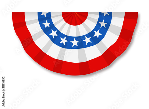 US Flag Buntings isolated on white background . Fourth of July template. July 4 USA.USA celebration with confetti stars in national colors for American Independence Day isolated on background