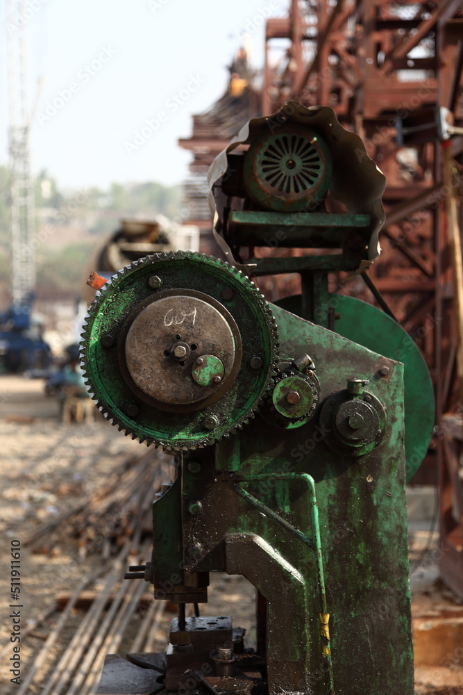 A drilling machine on construction site in Pune, India.