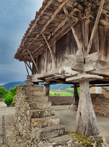 Horreo, typical hut is Asturias, La Llana village, Piloña, Asturias, Spain photo