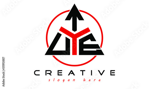 UTE three letter creative triangle shape in circle logo design vector template. typography logo | Letter mark logo | initial logo | wordmark logo | minimalist logo | gaming logo | emblem logo